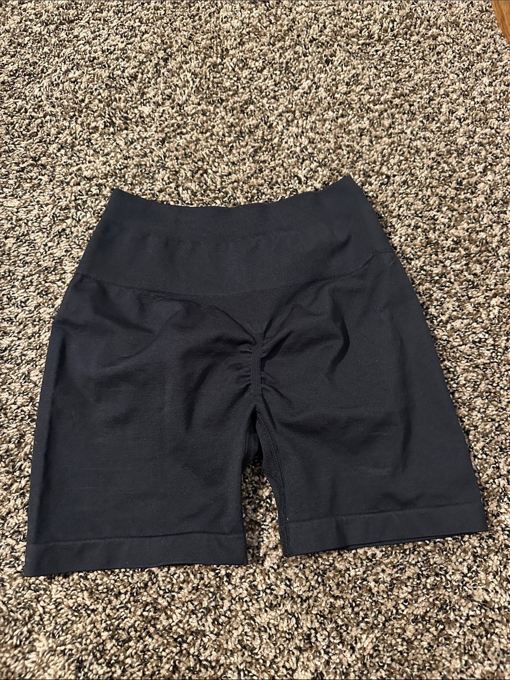 Women's Black Athletic Bike Shorts with Small Logo - Picture 3 of 3